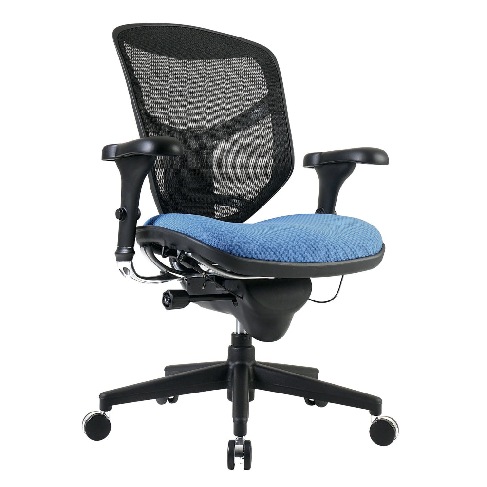 WorkPro Quantum 9000 Series Ergonomic Mesh/Premium Fabric Mid-Back Chair, Black/Sky, BIFMA Compliant