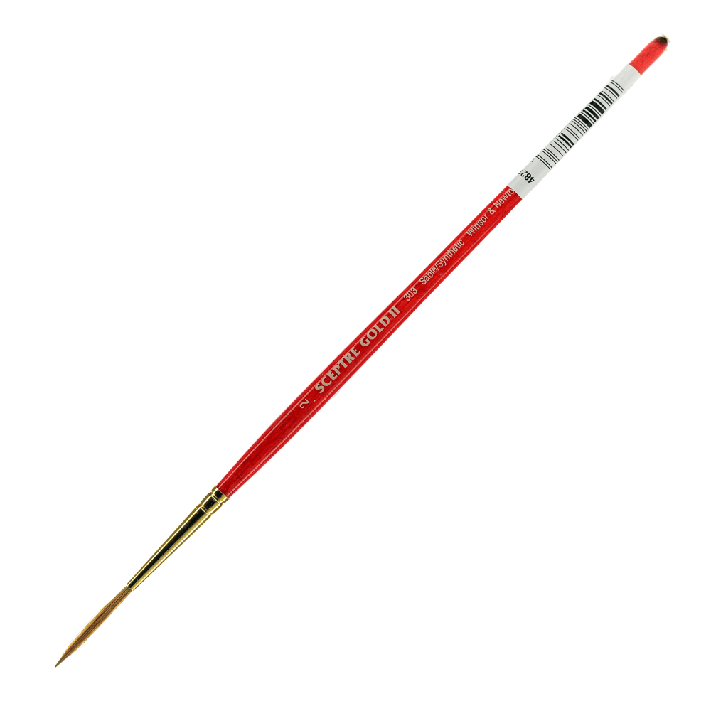 Winsor & Newton Sceptre Gold II Short-Handle Paint Brush 303, Size 2, Lettering Bristle, Sable Hair, Terracotta