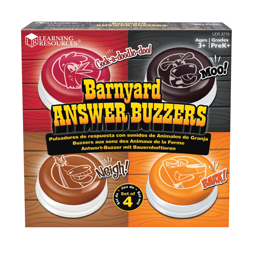 Learning Resources Barnyard Answer Buzzers, 3 1/2in, Assorted Colors, Pre-K To Grade 3, Set Of 4 Buzzers