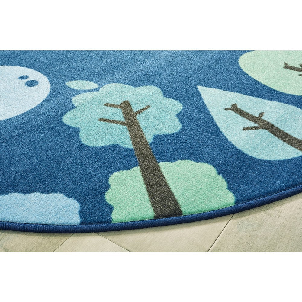 Carpets for Kids KIDSoft Tranquil Trees Decorative Round Rug, 6ft x 6ft, Blue