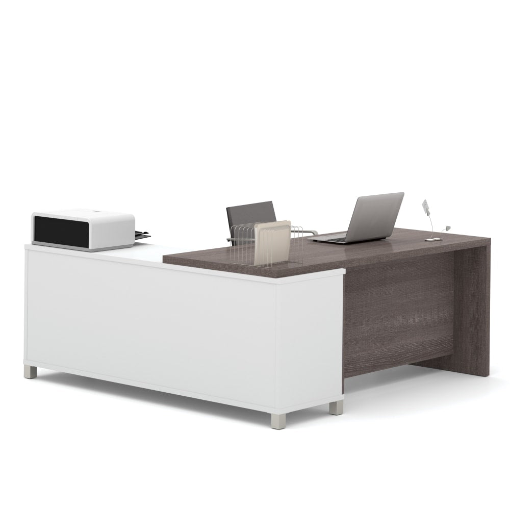 Bestar Pro-Linea 72inW L-Shaped Corner Desk, Bark Gray/White