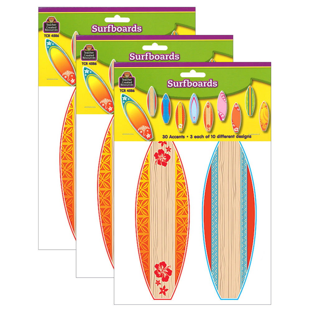 Teacher Created Resources Accents, Surfboards, 30 Accents Per Pack, Set Of 3 Packs