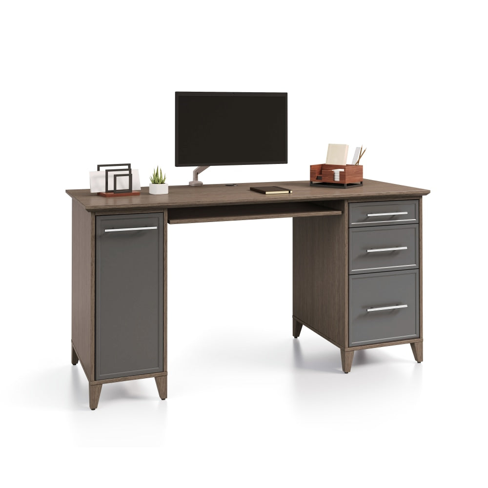 Realspace Koru 60inW Straight Computer Desk With Integrated Power & Charging, Two-Tone Slate/Gray Oak