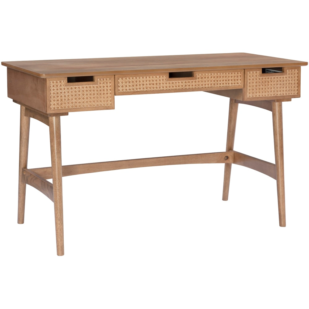 Linon Marley 51inW 3-Drawer Rattan Writing Desk, Natural