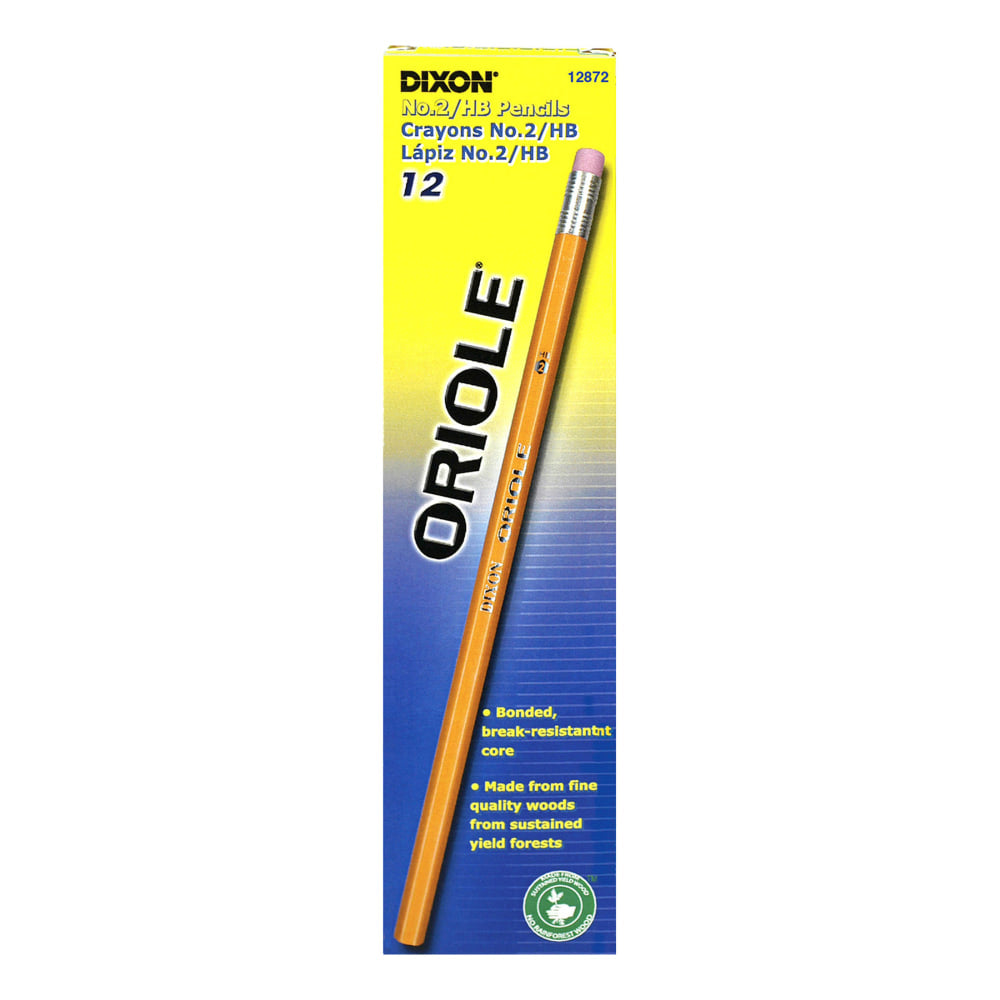 Dixon Oriole Pencils, Yellow, No. 2 Soft Lead, Pack Of 12