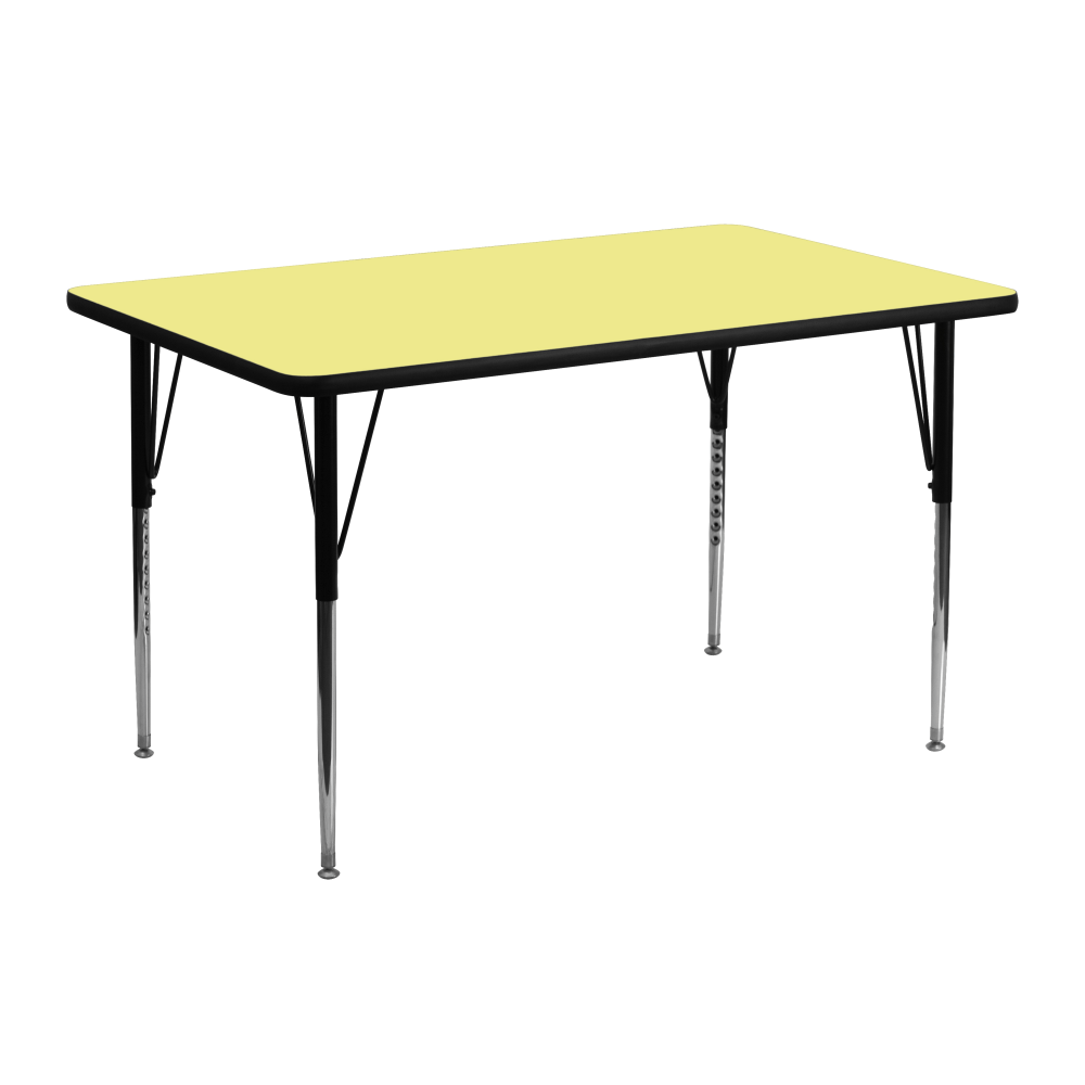 Flash Furniture 48inW Rectangular Thermal Laminate Activity Table With Standard Height-Adjustable Legs, 24inD, Yellow