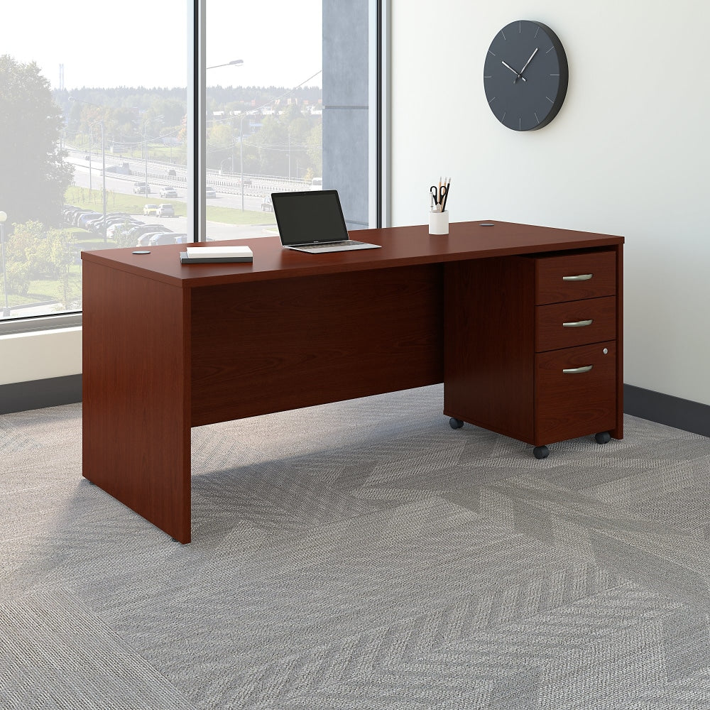 Bush Business Furniture Components 72inW Office Computer Desk With Mobile File Cabinet, Mahogany, Standard Delivery