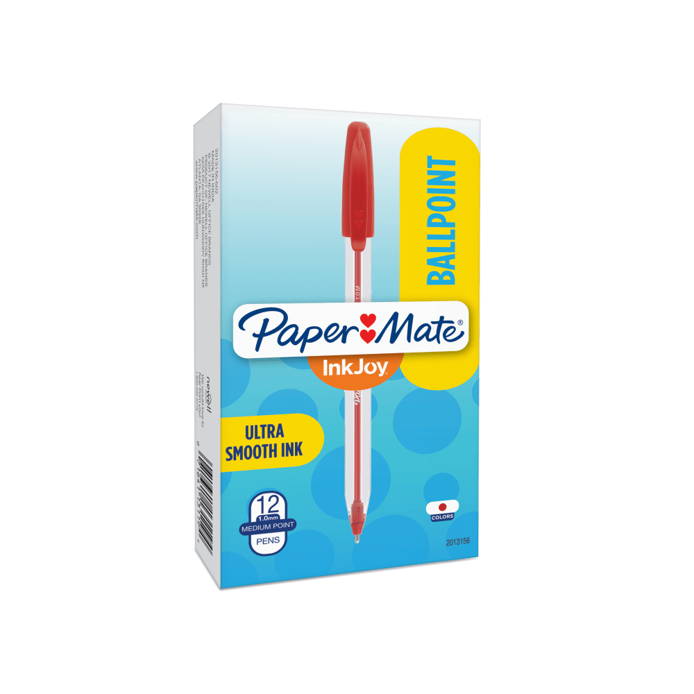 Paper Mate InkJoy 50ST Ballpoint Pens, Medium Point, 1.0 mm , Translucent Barrel, Red Ink, Pack Of 12 Pens