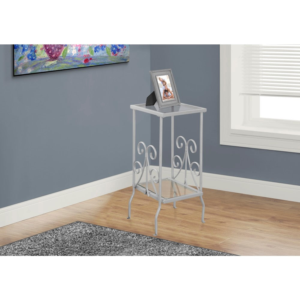 Monarch Specialties 2-Tier Metal Accent Table, Rectangle, Clear/Silver