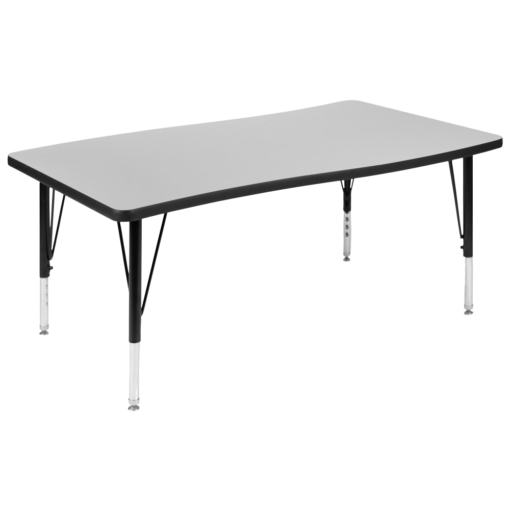 Flash Furniture Rectangle Wave Flexible Collaborative Thermal Laminate Activity Table With Height-Adjustable Short Legs, 25-1/4inH x 28inW x 47-1/2inD, Gray