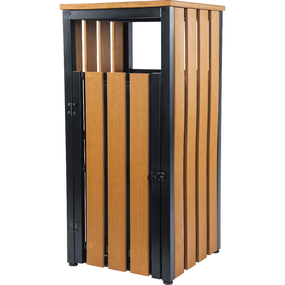 Lorell Outdoor Waste Bin, 14.69 Gallons, Teak