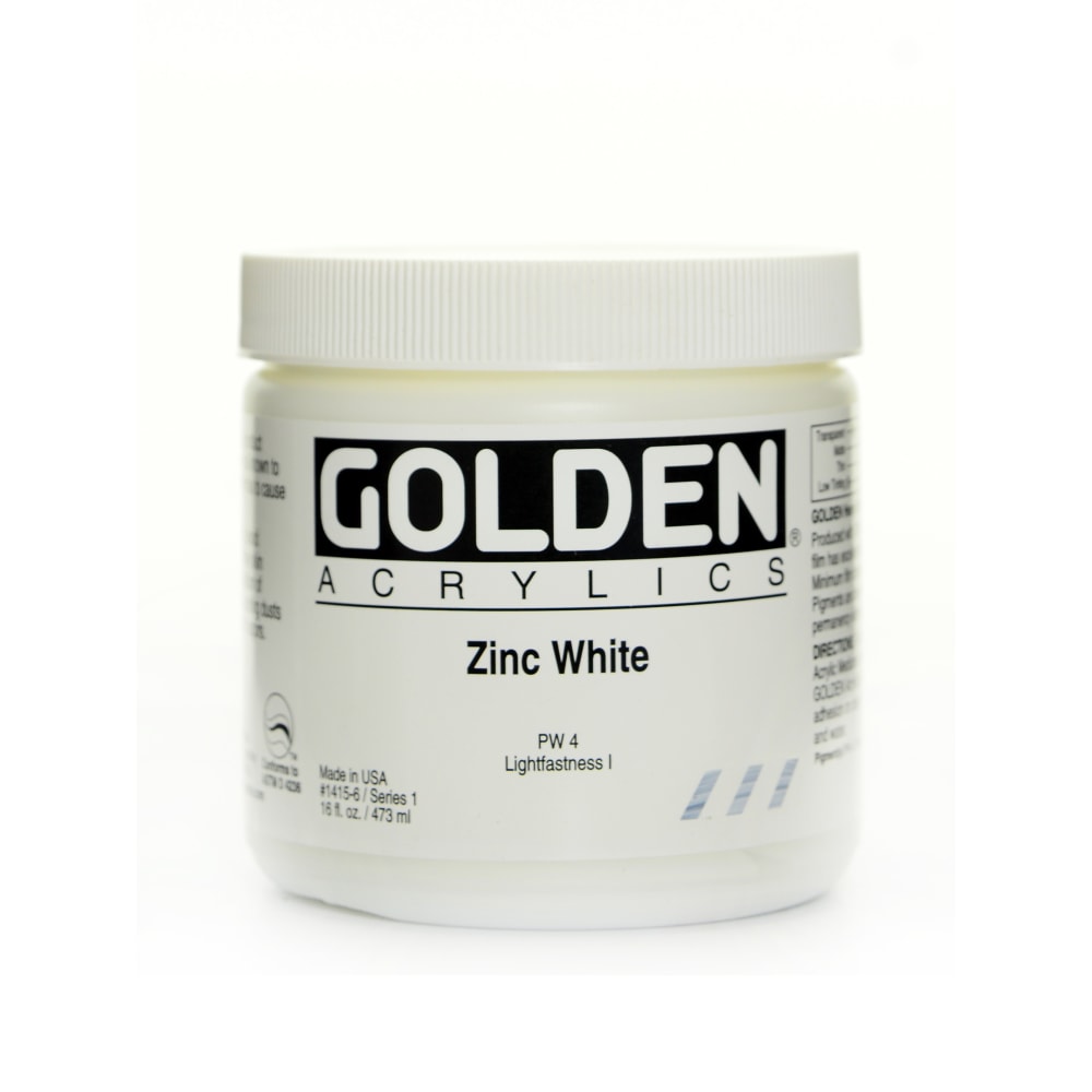 Golden Heavy Body Acrylic Paint, 16 Oz, Zinc White