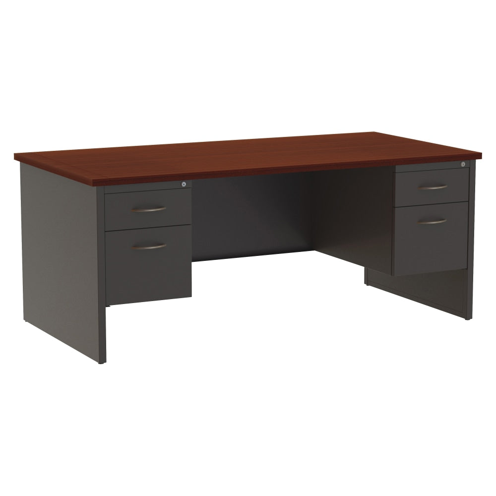 WorkPro Modular 72inW x 36inD Double-Pedestal Computer Desk, Charcoal/Mahogany