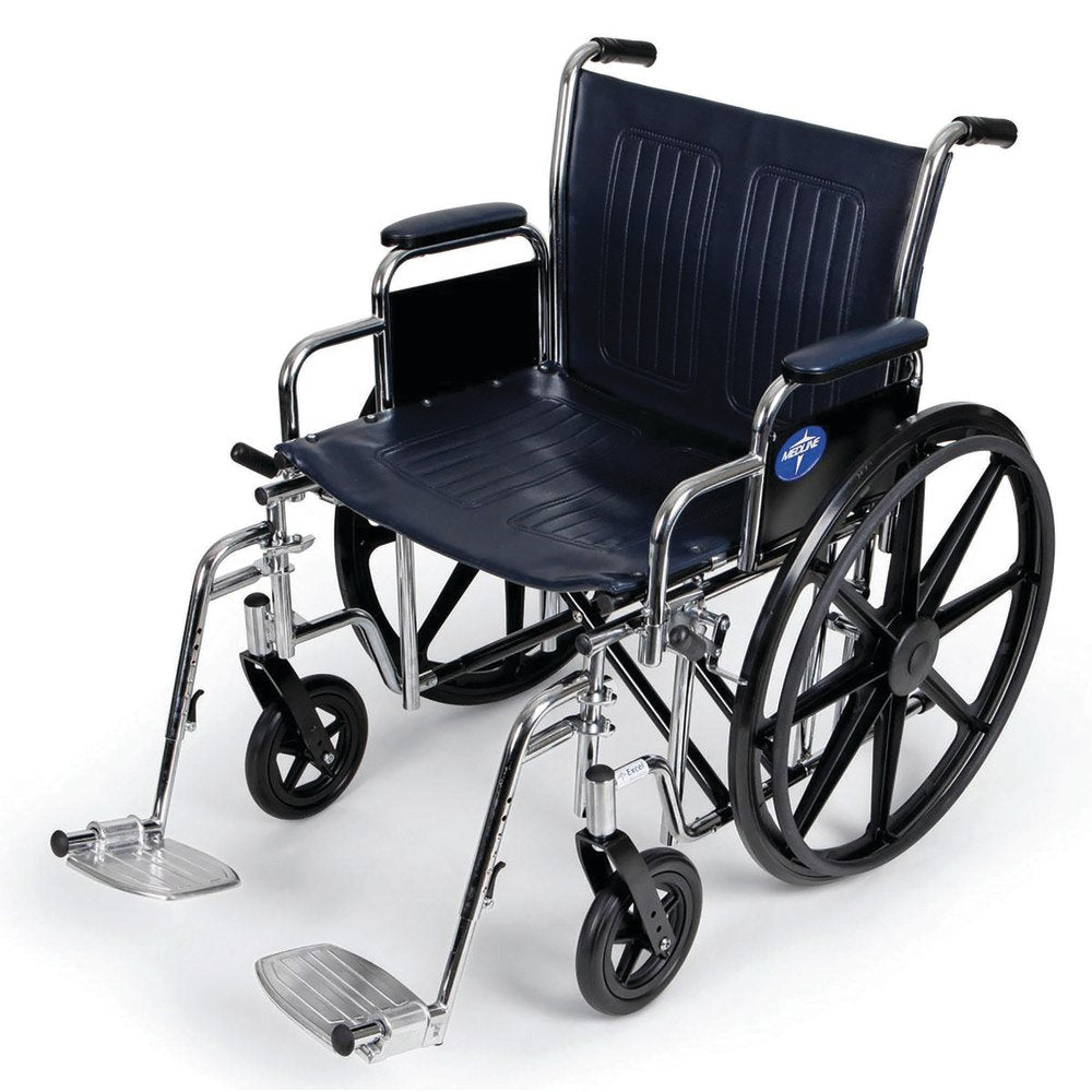 Medline Excel Extra-Wide Wheelchair, Swing Away, 22in Seat, Navy/Chrome