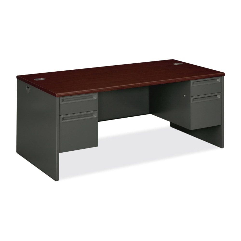 HON 38000 72inW Double-Pedestal Computer Desk, 72inW, Mahogany/Charcoal