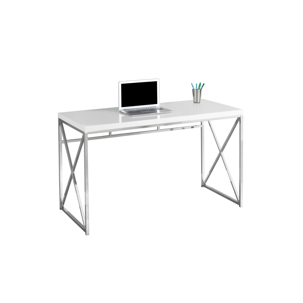 Monarch Specialties Contemporary 48inW Computer Desk With Framed Criss-Cross Legs, Chrome/White