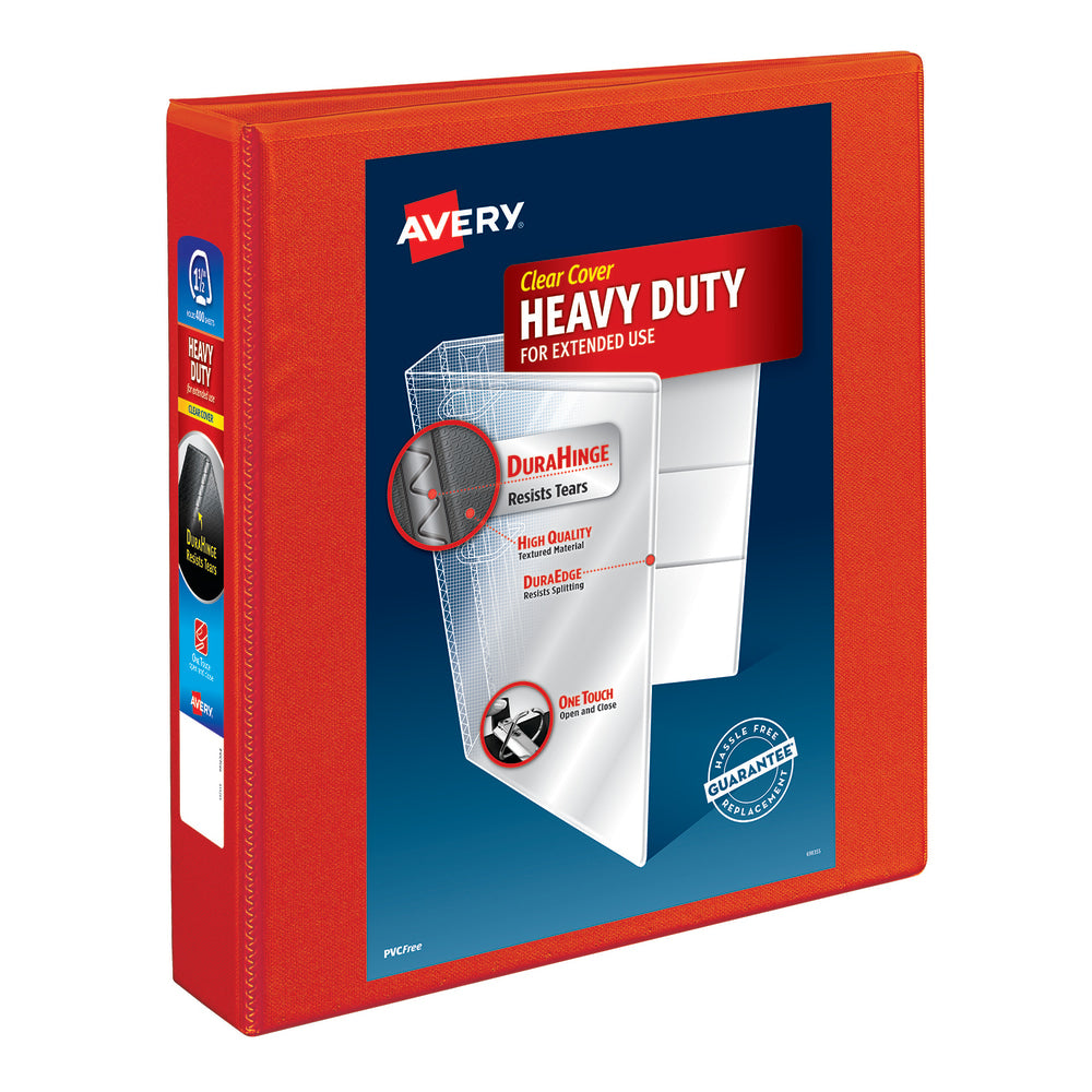 Avery Heavy-Duty View 3-Ring Binder With Locking One-Touch EZD Rings, 1 1/2in D-Rings, Red