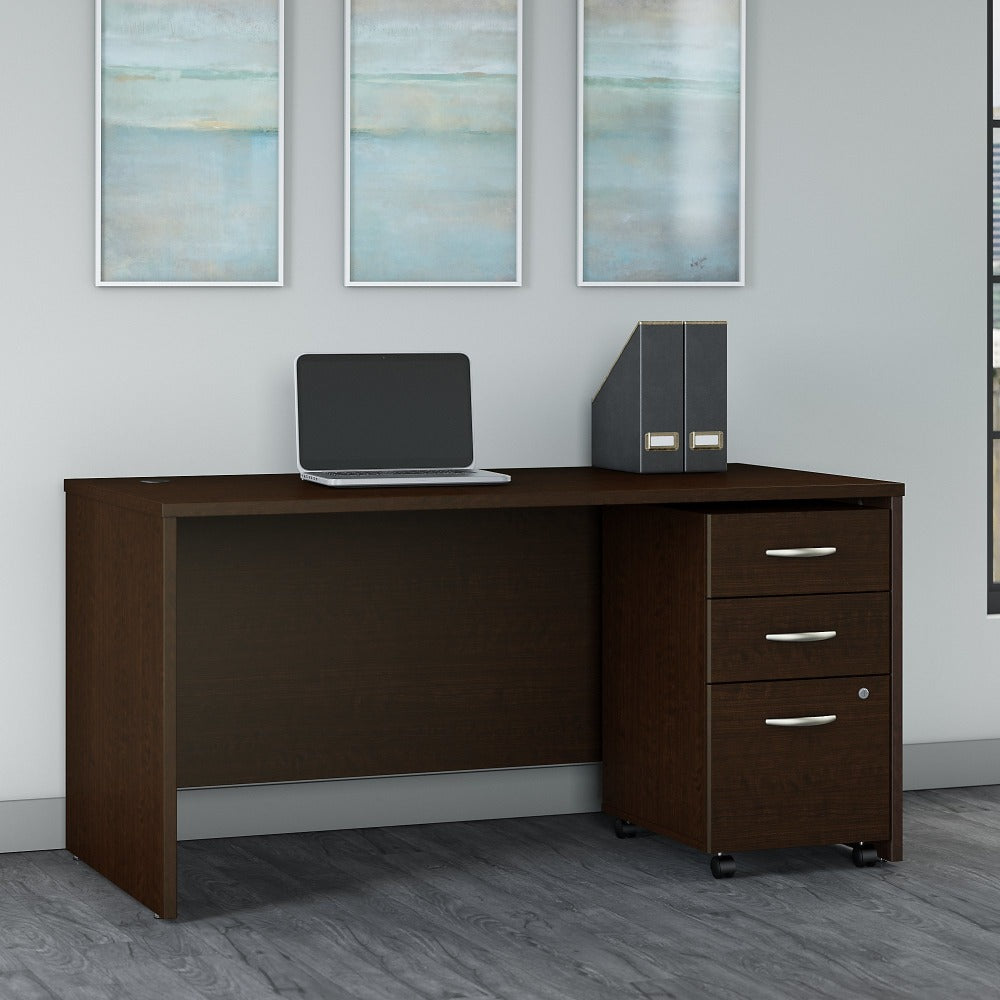 Bush Business Furniture Components 60inW Office Computer Desk With 3-Drawer Mobile File Cabinet, Mocha Cherry, Standard Delivery