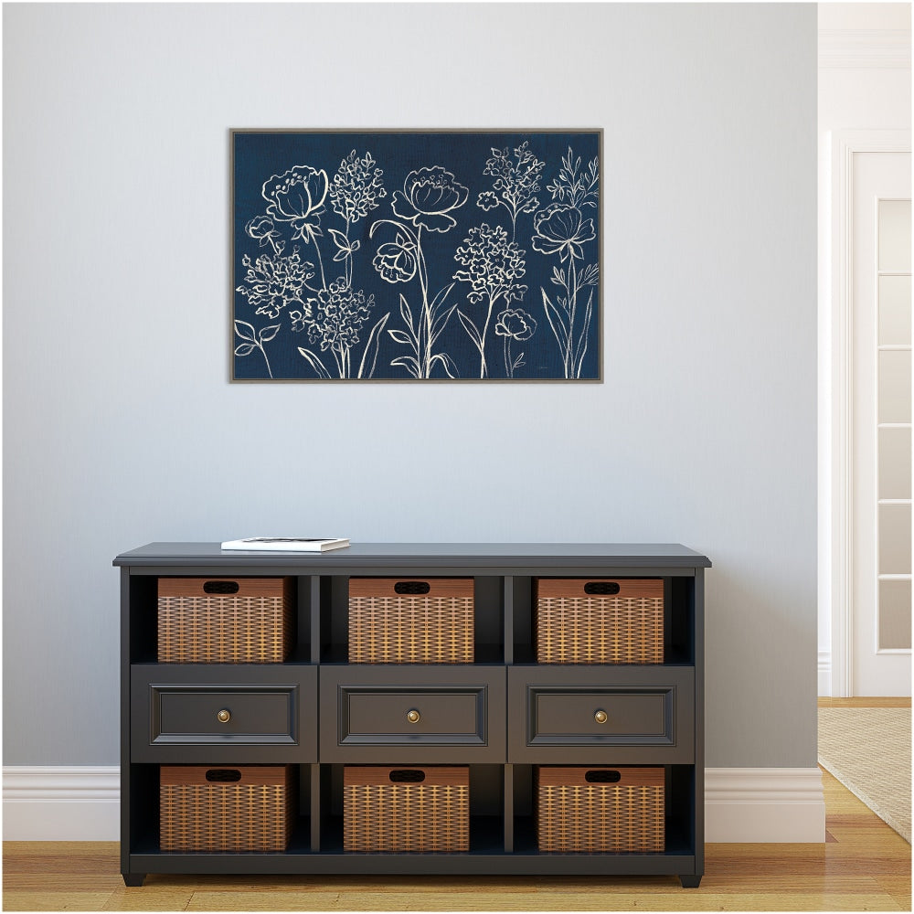 Amanti Art Indigo Floral I by Silvia Vassileva Framed Canvas Wall Art Print, 33in x 23in, Graywash