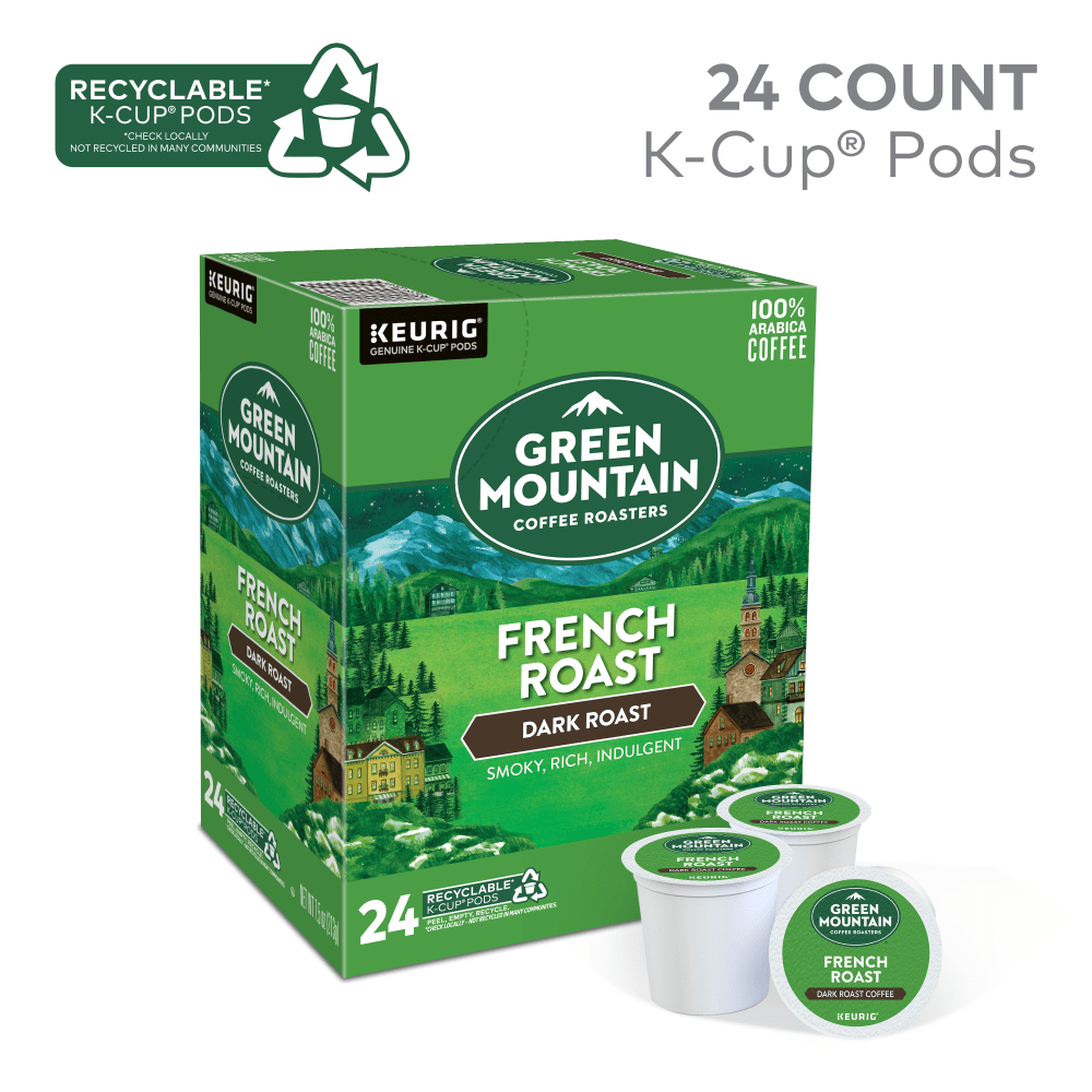 Green Mountain Coffee Single-Serve Coffee K-Cup Pods, French Roast, Carton Of 24