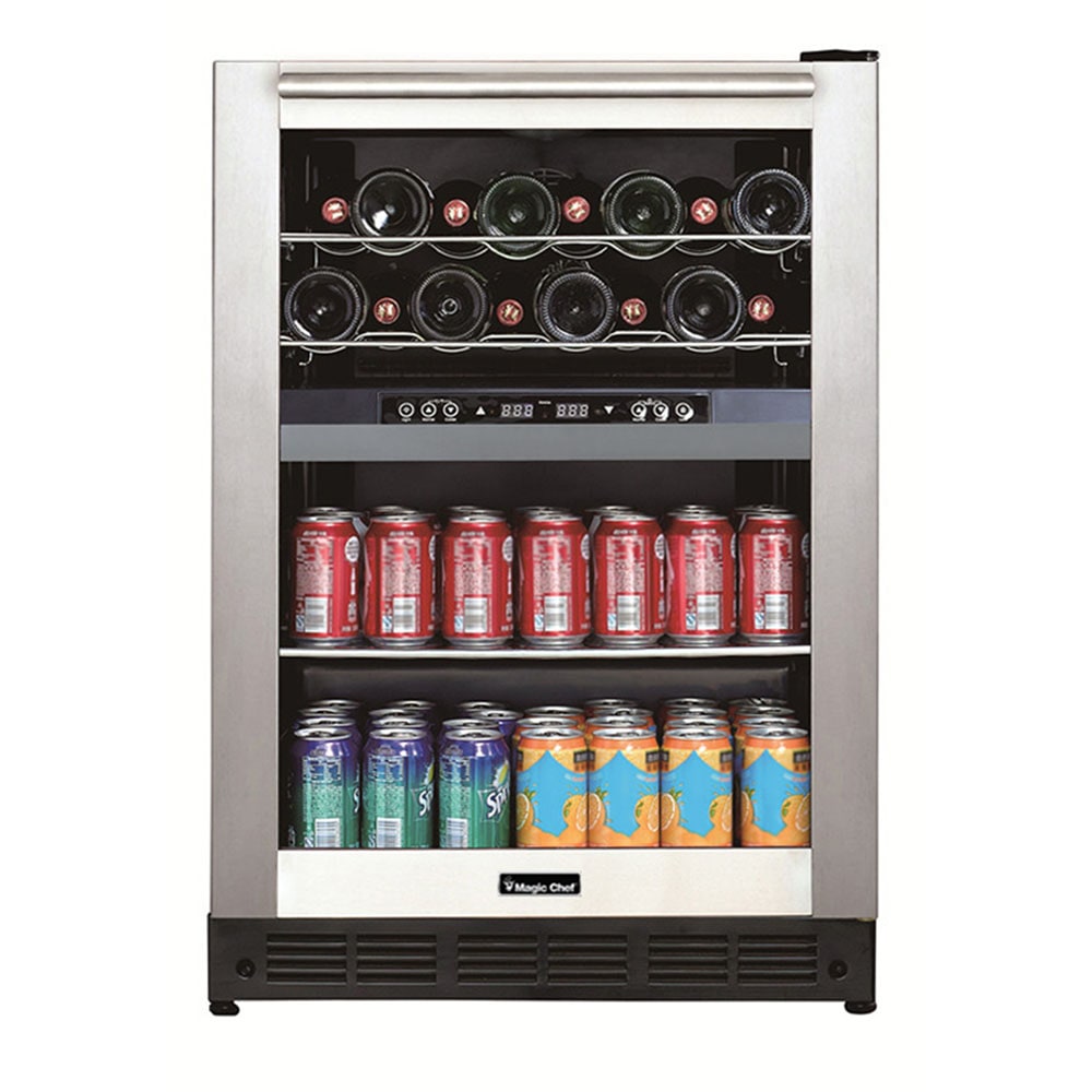 Magic Chef Dual-Zone Built-In Wine And Beverage Center, 13 Gallons, Stainless Steel