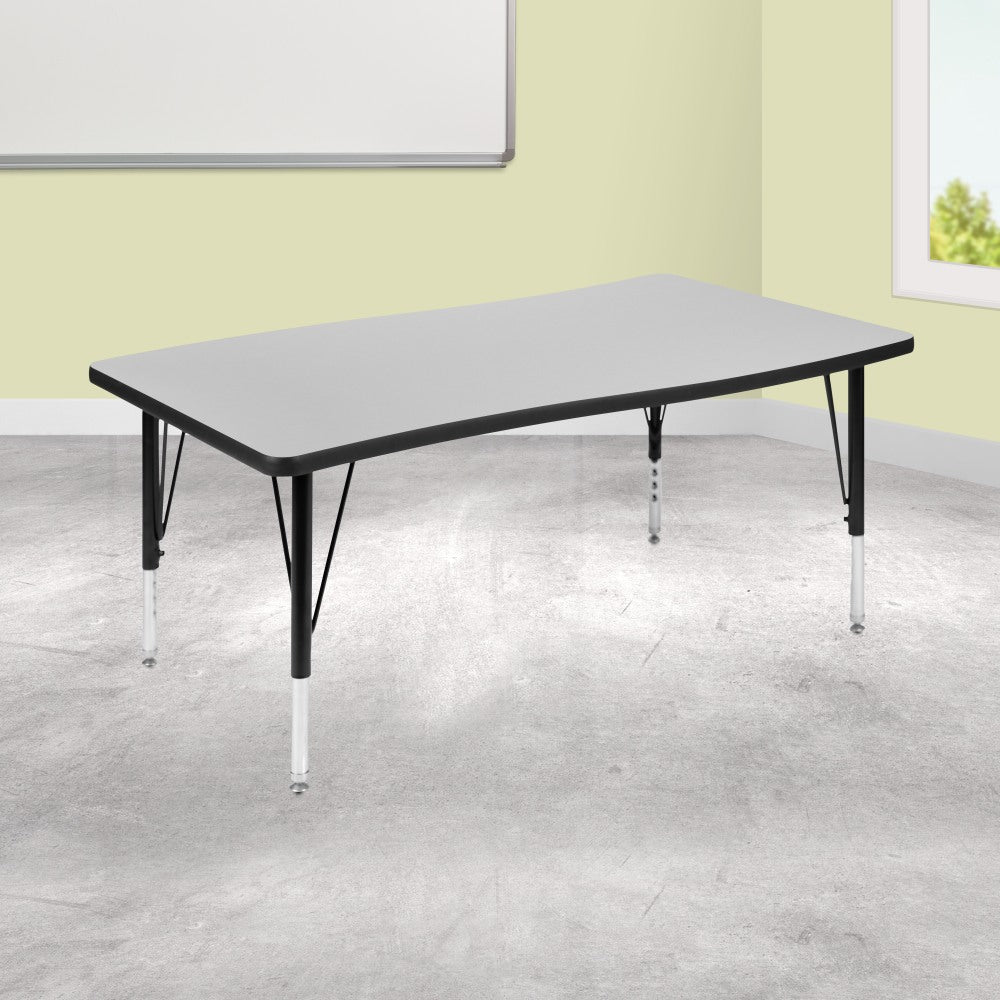 Flash Furniture Rectangle Wave Flexible Collaborative Thermal Laminate Activity Table With Height-Adjustable Short Legs, 25-1/4inH x 28inW x 47-1/2inD, Gray