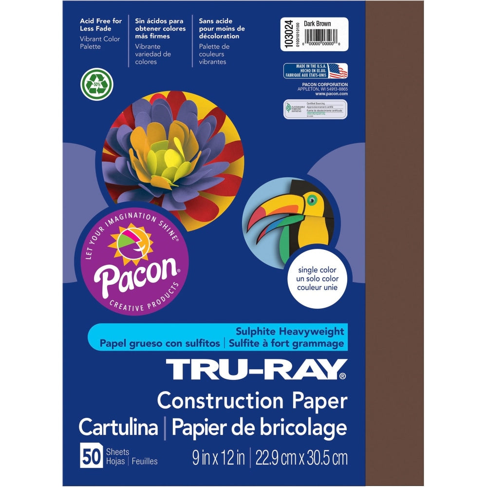 Tru-Ray Construction Paper, 50% Recycled, 9in x 12in, Dark Brown, Pack Of 50