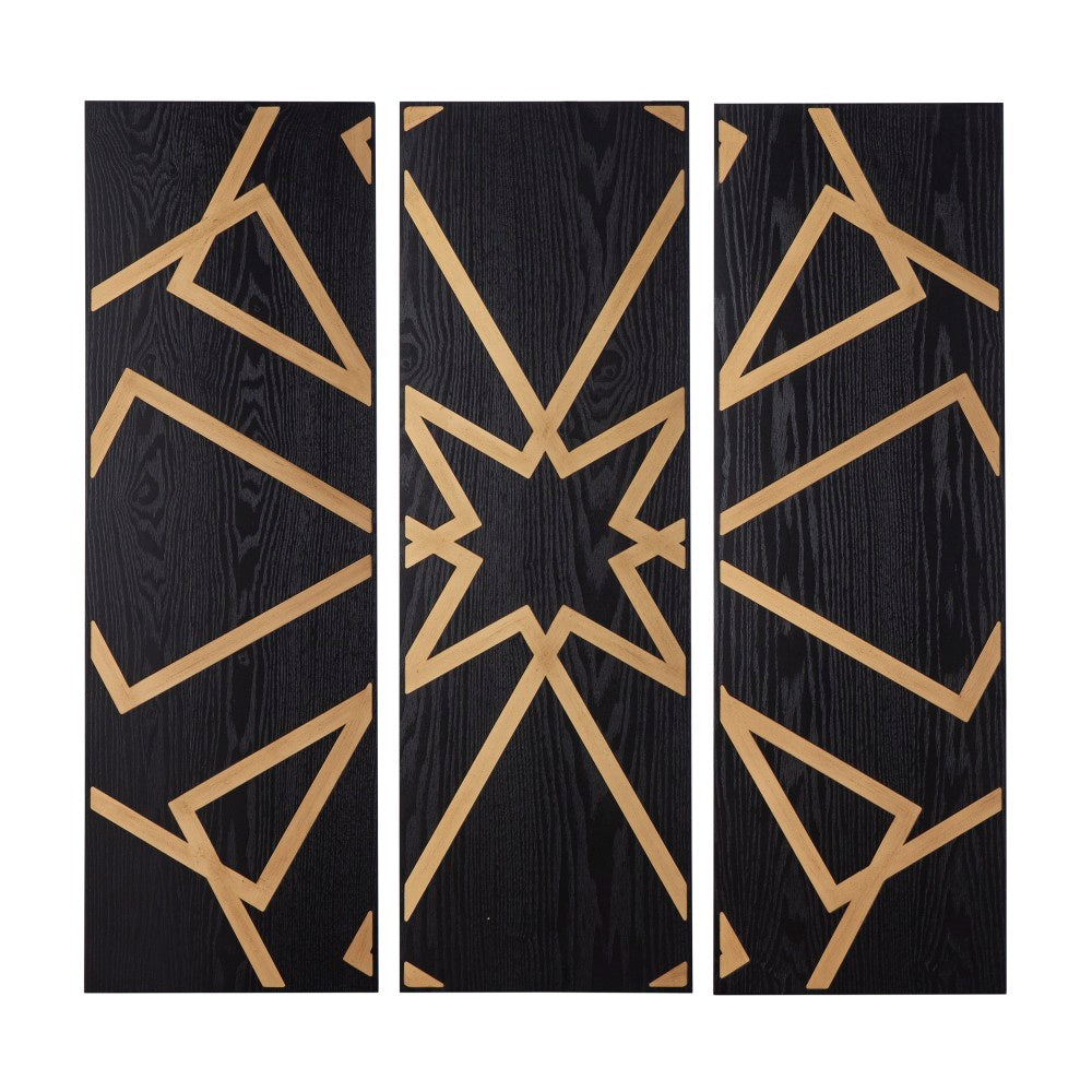 SEI Mavlani Decorative Wall Panels, 39-3/4inH x 6inW x 16inD, Black/Gold, Set Of 3 Panels