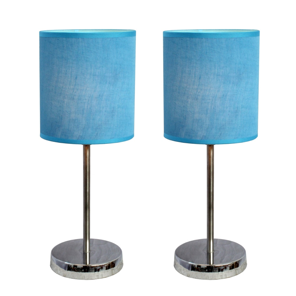 Simple Designs Mini Basic Table Lamp with Fabric Shade, 11inH, Blue/Chrome, 2pk