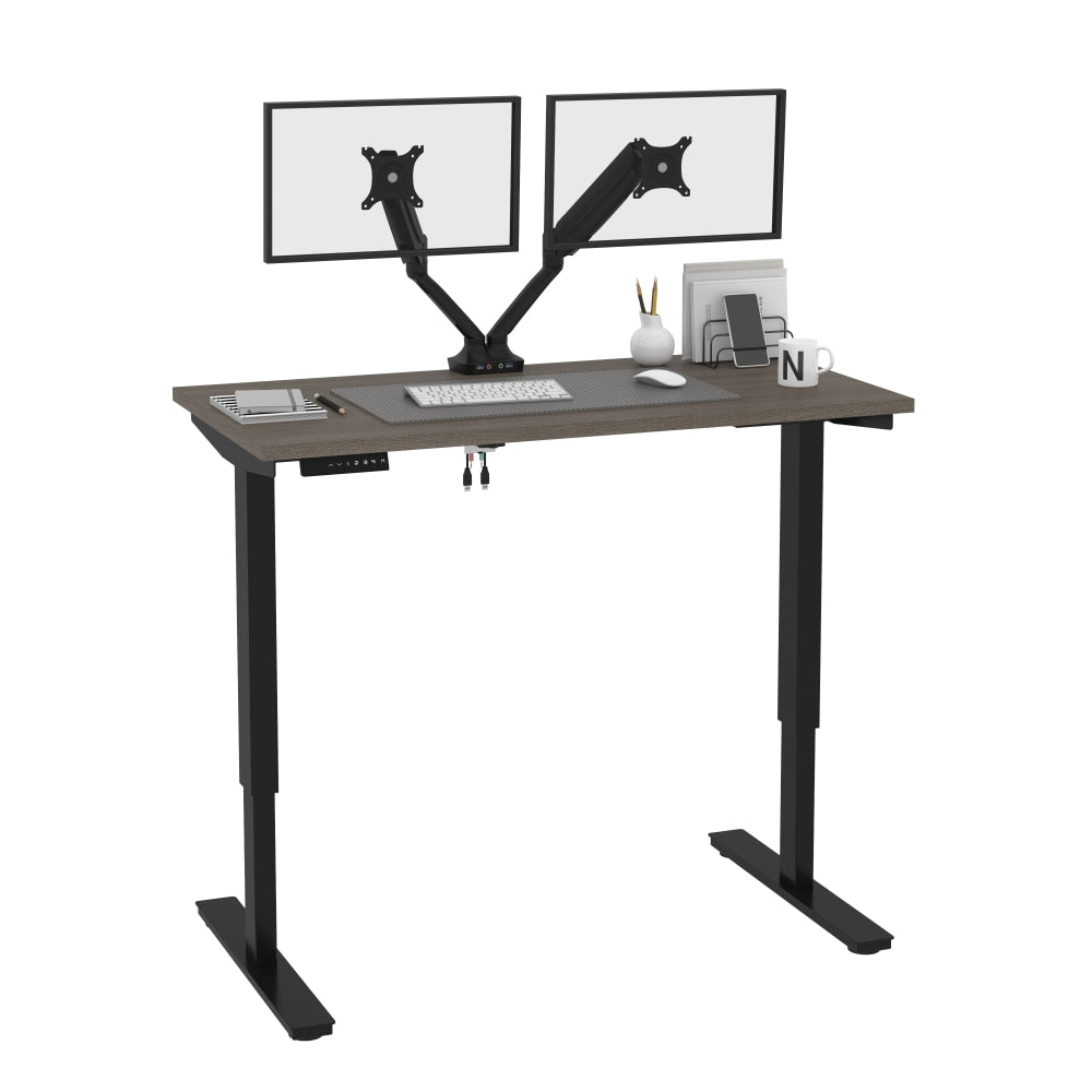 Bestar Universel Electric 48inW Standing Desk With Dual Monitor Arm, Bark Gray