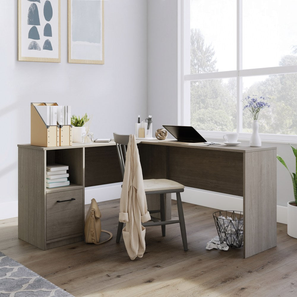 Sauder Beginnings 59inW L-Shaped Home Office Computer Desk, Silver Sycamore