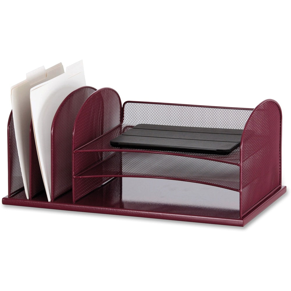 Safco Onyx 3 Tray/3 Upright Section Desk Organizer - 8.3in Height x 19.5in Width x 11.5in Depth - Desktop - Wine - Steel - 1 Each