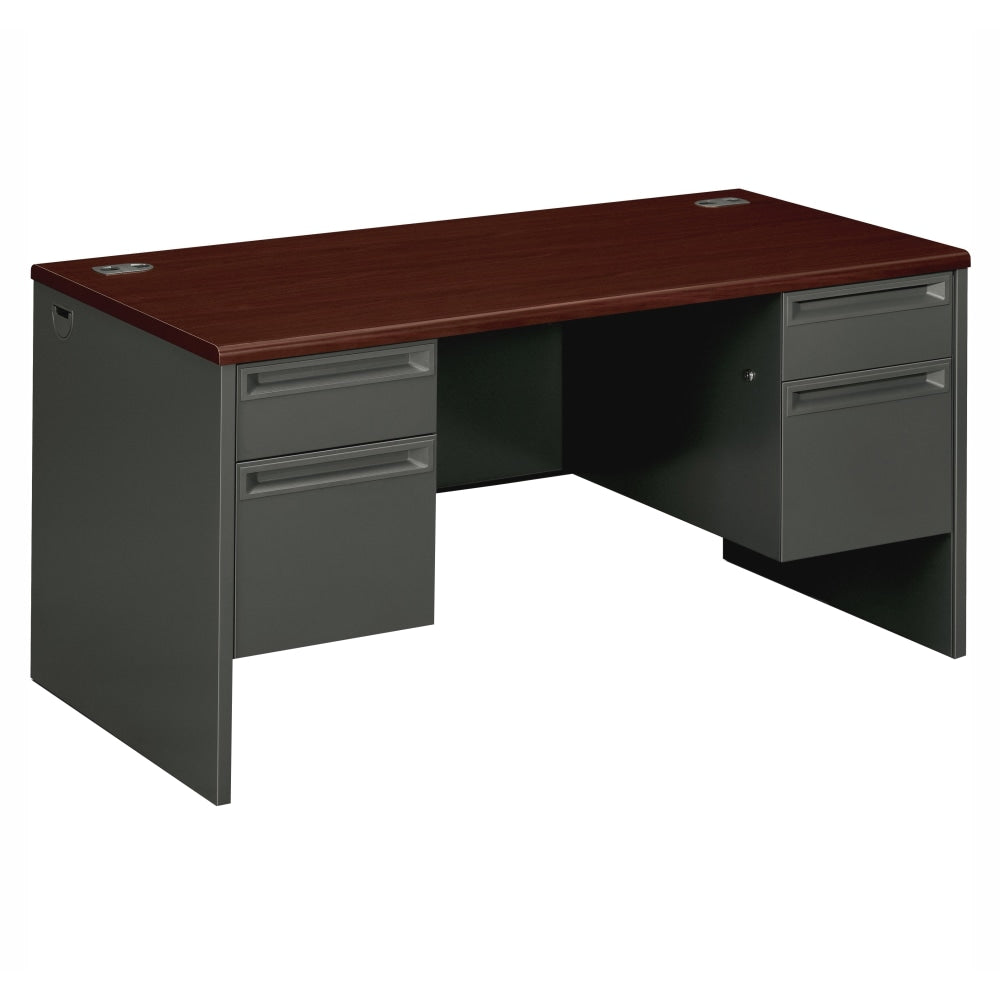 HON 38000 60inW Double-Pedestal Computer Desk, Mahogany/Charcoal