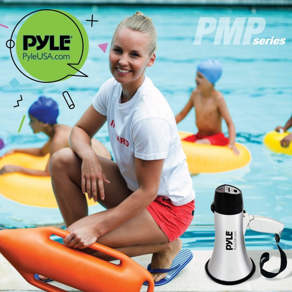 PylePro Compact & Portable Megaphone Speaker with Siren Alarm Mode, Battery Operated - Battery - Portable - Silver