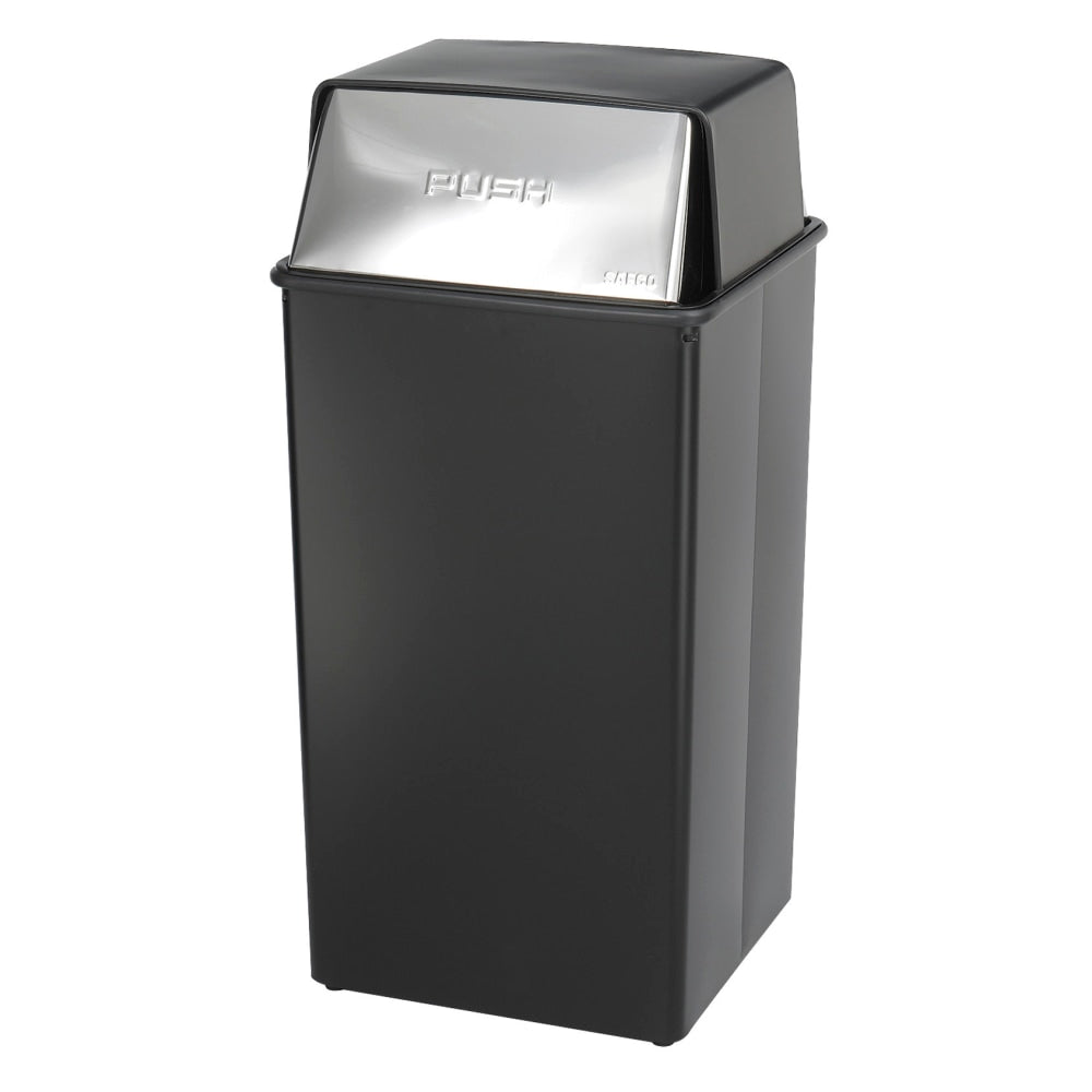 Safco Reflections Square Fire-Safe Push-Top Receptacle, 36 Gallons, 37 1/2inH x 18inW x 18inD, Black/Chrome