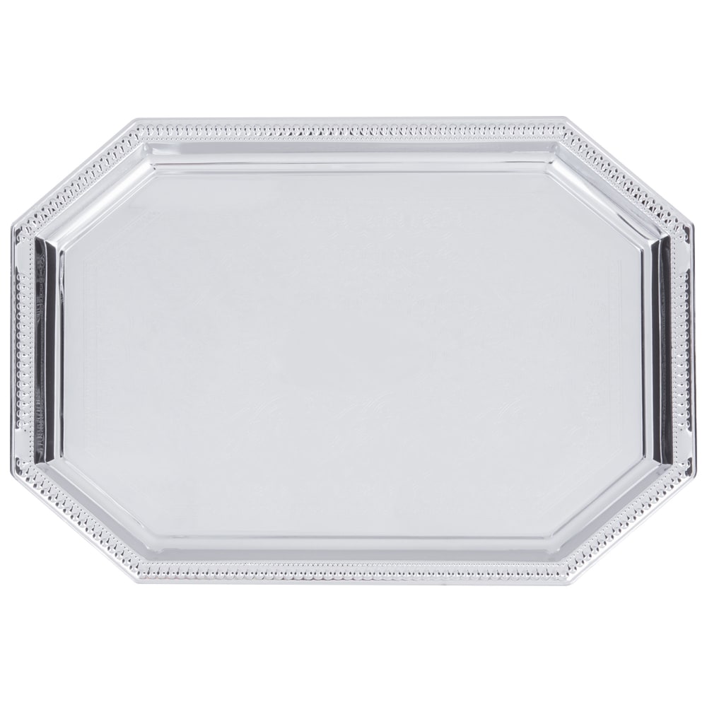 Carlisle Celebration Food Serving Trays with Beaded Border, Octagonal, 17-1/8in x 11-3/4in, Silver, Pack Of 12 Trays