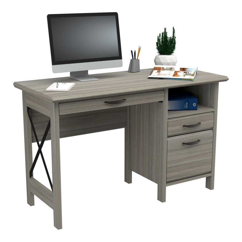 Inval 47inW Computer Desk With X Frame, Smoke Oak