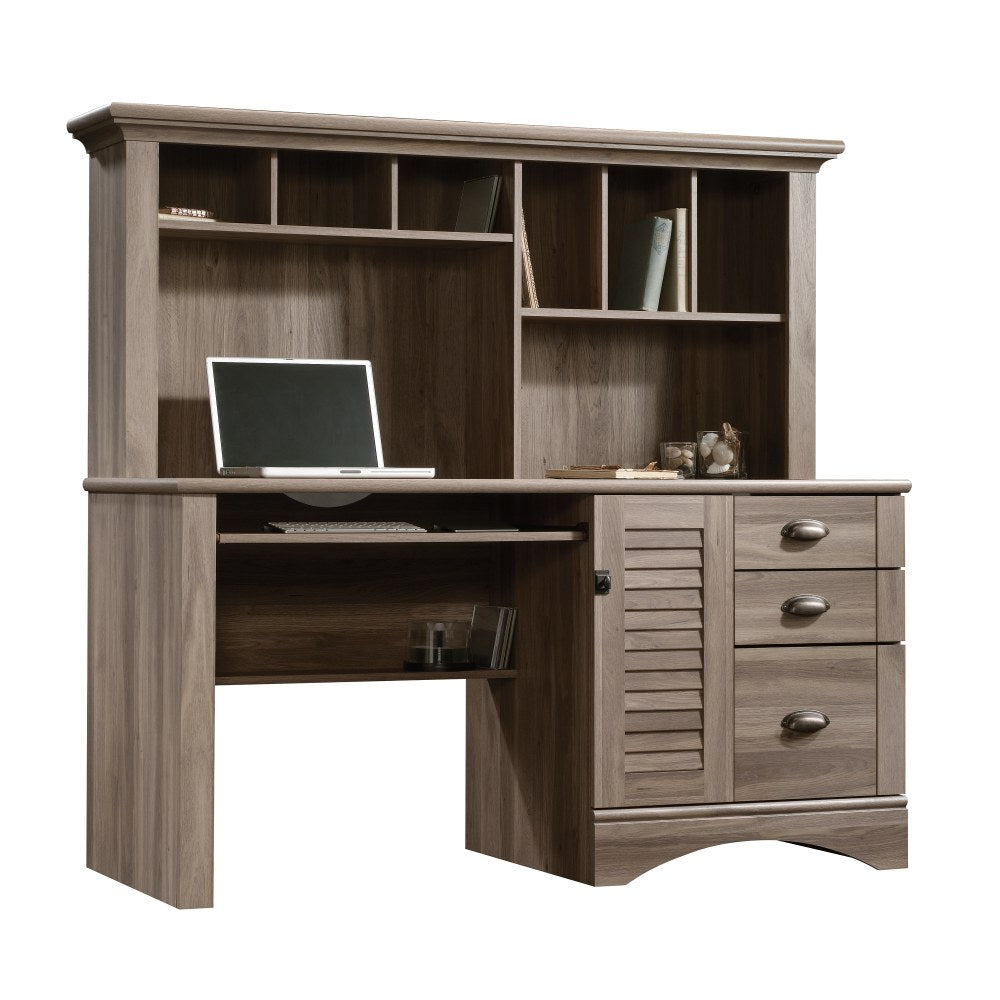 Sauder Harbor View 63inW Computer Desk With Hutch, Salt Oak