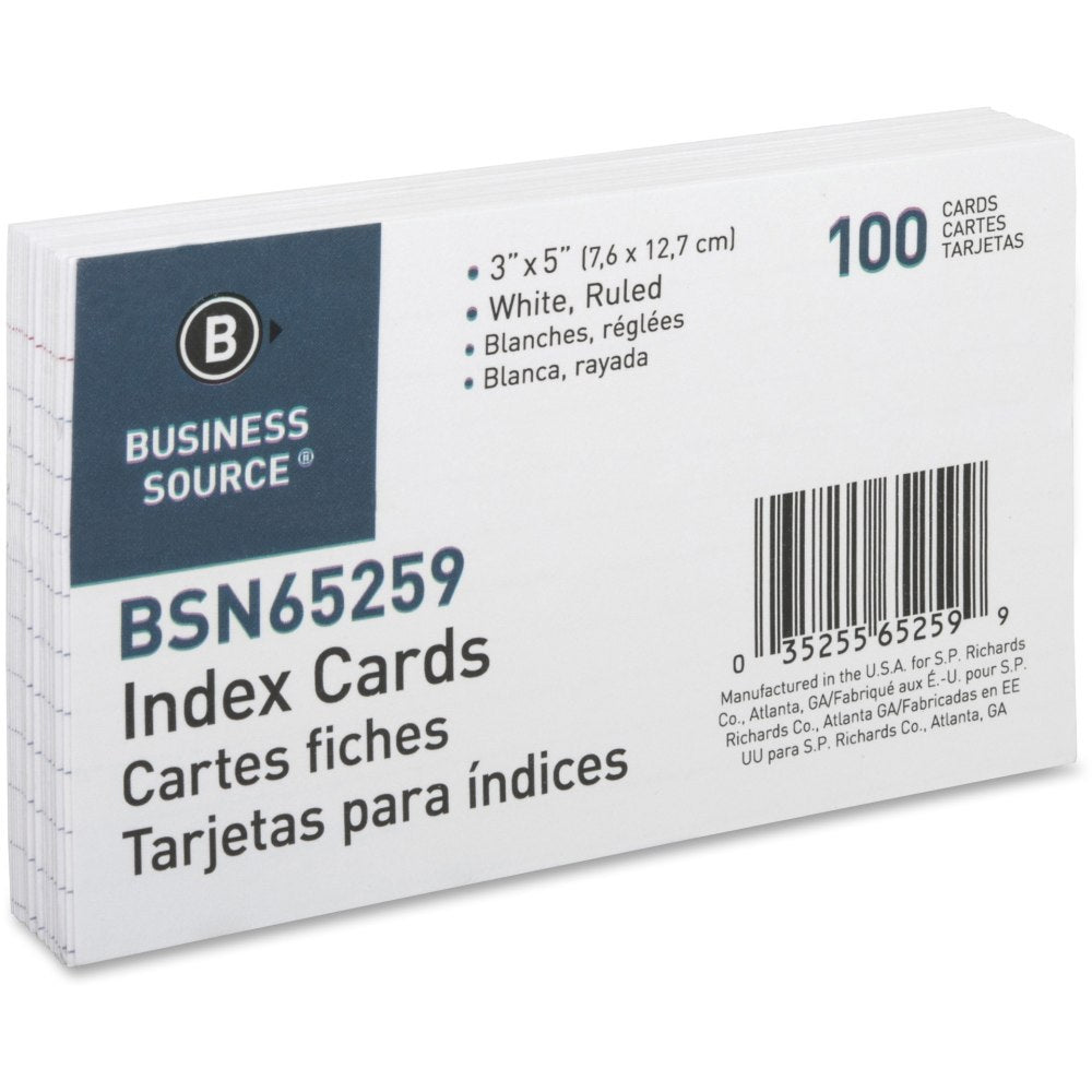 Business Source Ruled Index Cards - 5in Width x 3in Length - 100 / Pack