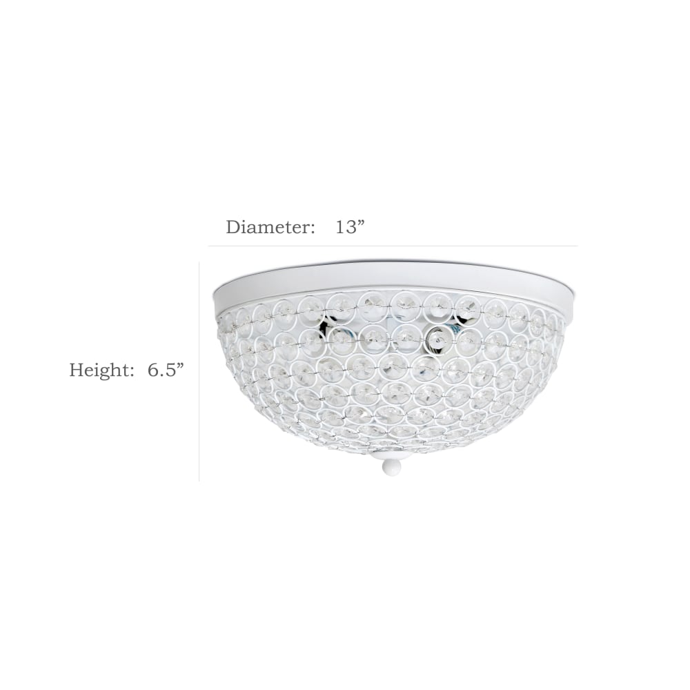 Elegant Designs 2-Light Elipse Crystal Flush-Mount Ceiling Lights, White/Crystal, Pack Of 2 Lights