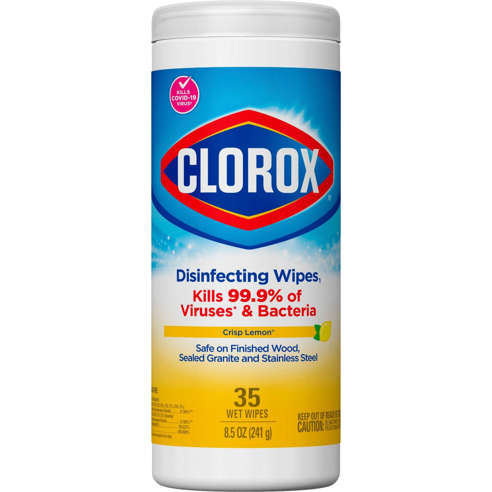 Clorox Disinfecting Cleaning Wipes - Ready-To-Use Wipe - Crisp Lemon Scent - 35 / Canister - 840 / Pallet - Yellow