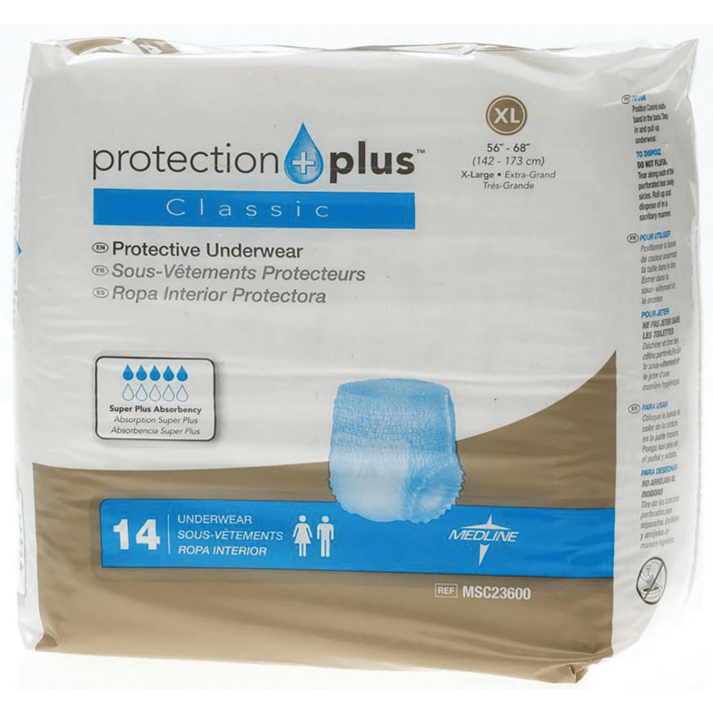 Protection Plus Classic Protective Underwear, X-Large, 56 - 68in, White, Bag Of 14