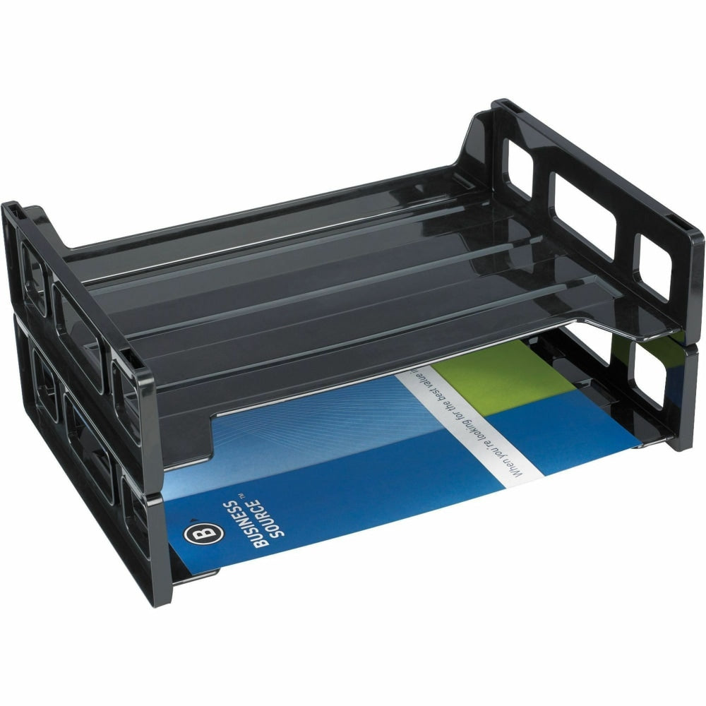 Business Source Side-loading Stackable Letter Trays - Desktop - Stackable - 20% Recycled - Black - 1 Each