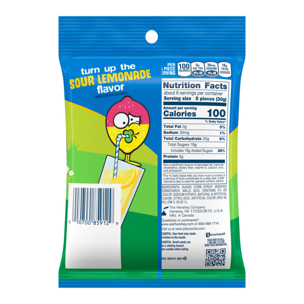 Jolly Rancher Sour Lemonade Stand Gummies Peg Bags, 6.5 Oz, Pack Of 12 Bags