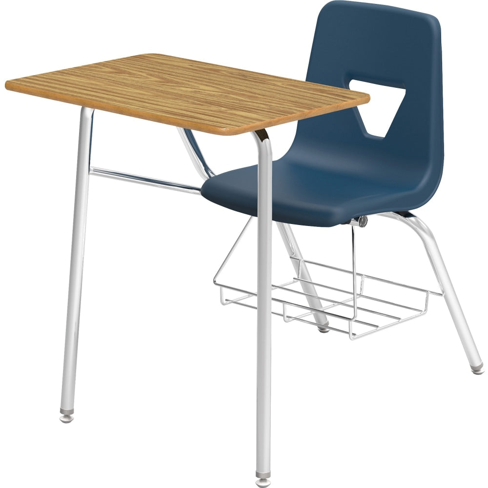 Lorell Classroom Student Combo Desk, Rectangular-Top, Navy/Medium Oak