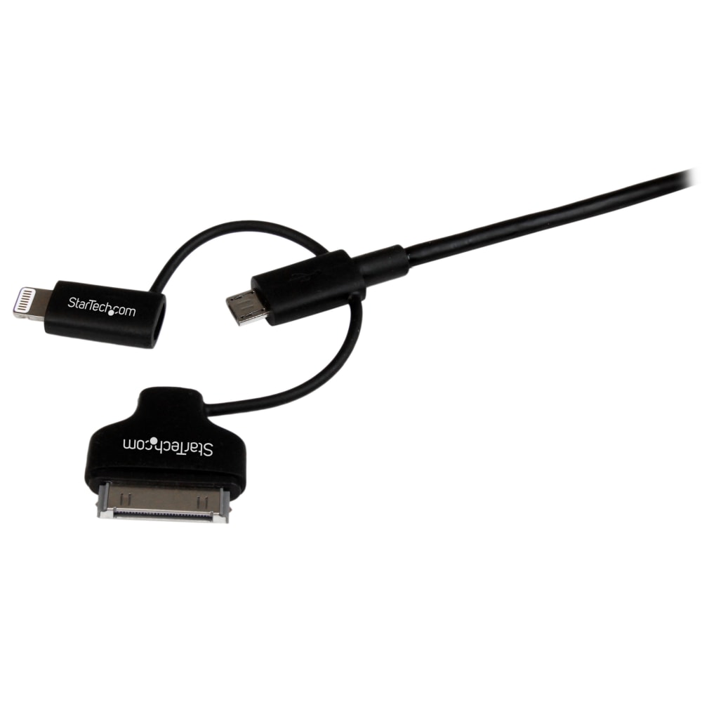 StarTech.com 1m (3 ft) Black Apple 8-pin Lightning or 30-pin Dock Connector or Micro USB to USB Combo Cable for iPhone / iPod / iPad - 3.28 ft Lightning/Proprietary/USB Data Transfer Cable for iPhone, iPad, iPod, Tablet - First End: 1 x Lightning Male