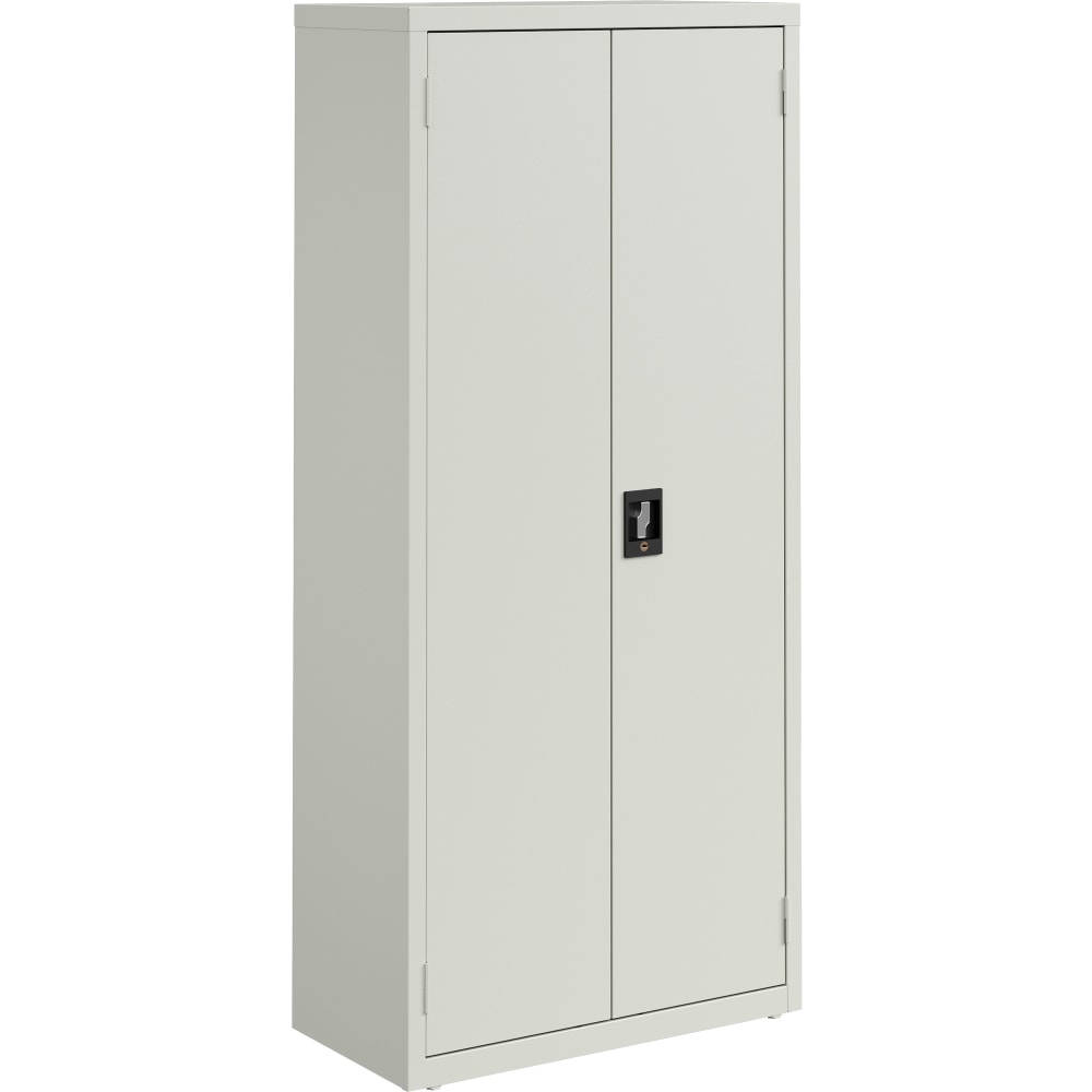 Lorell Fortress Series Slimline Storage Cabinet - 30in x 15in x 66in - 4 x Shelf(ves) - 720 lb Load Capacity - Durable, Welded, Nonporous Surface, Recessed Handle, Removable Lock, Locking System - Light Gray - Baked Enamel - Steel - Recycled