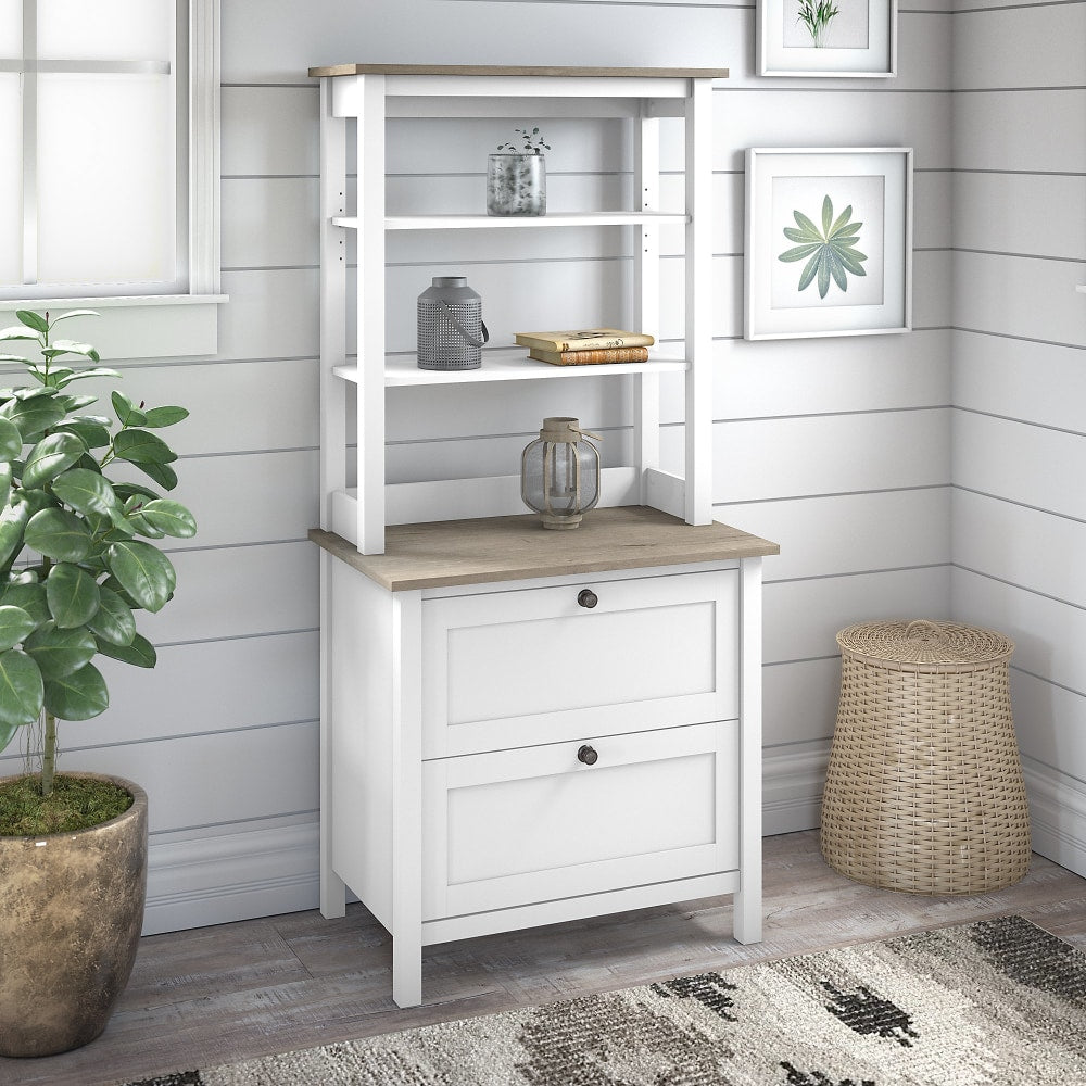 Bush Business Furniture Mayfield 66inH Bookcase With Drawers, Pure White/Shiplap Gray, Standard Delivery