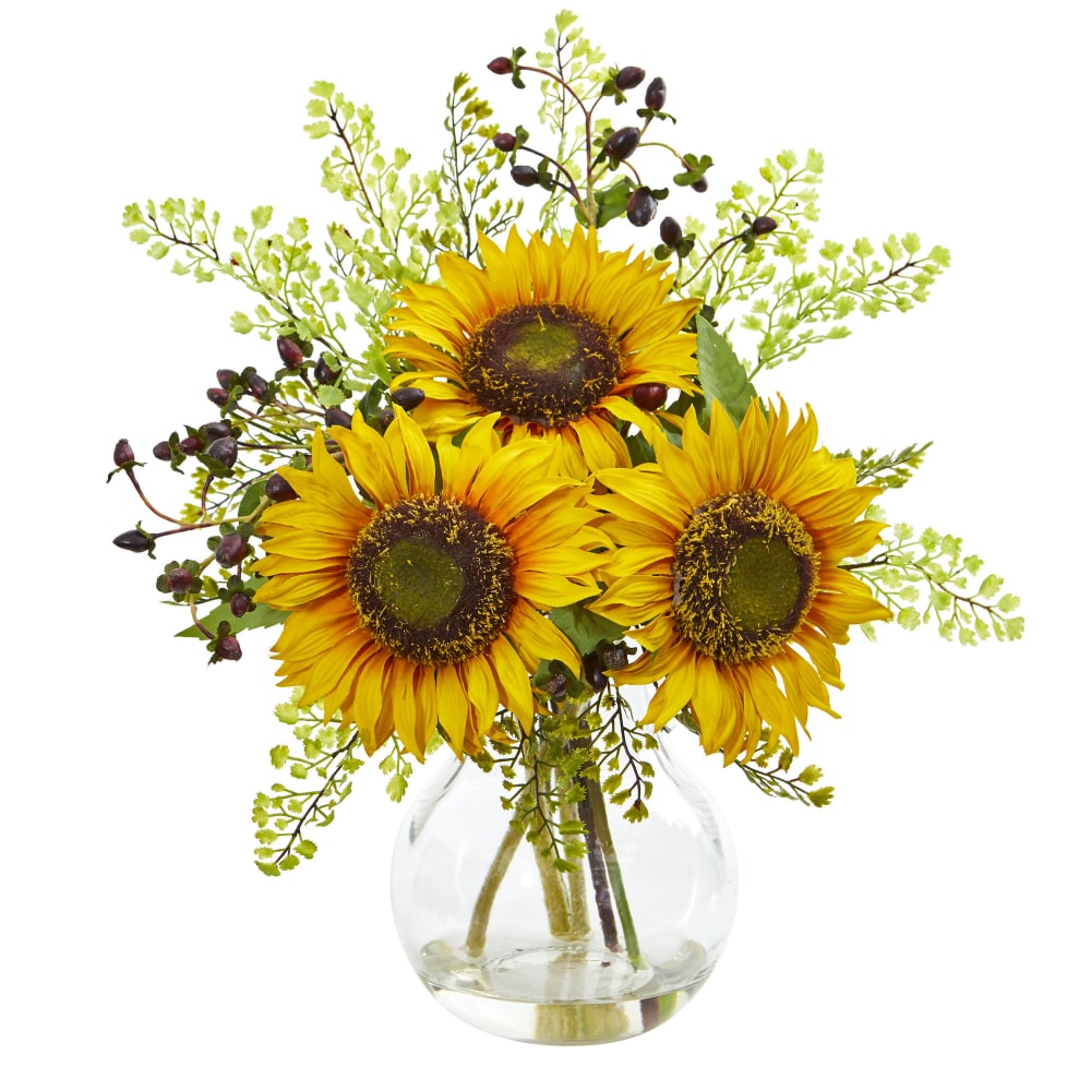 Nearly Natural Sunflower 16inH Artificial Floral Arrangement With Vase, 16inH x 15inW x 10inD, Yellow