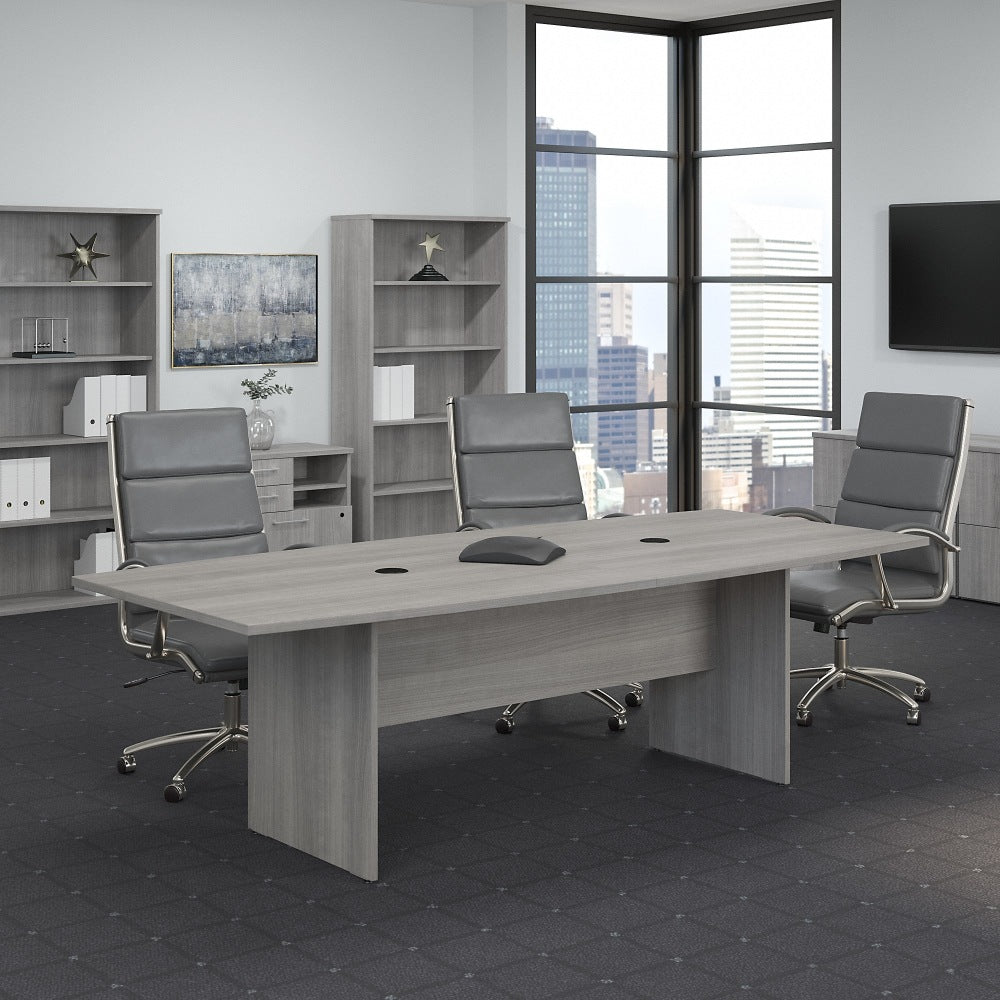 Bush Business Furniture 96inW x 42inD Boat-Shaped Conference Table With Wood Base, Platinum Gray, Standard Delivery